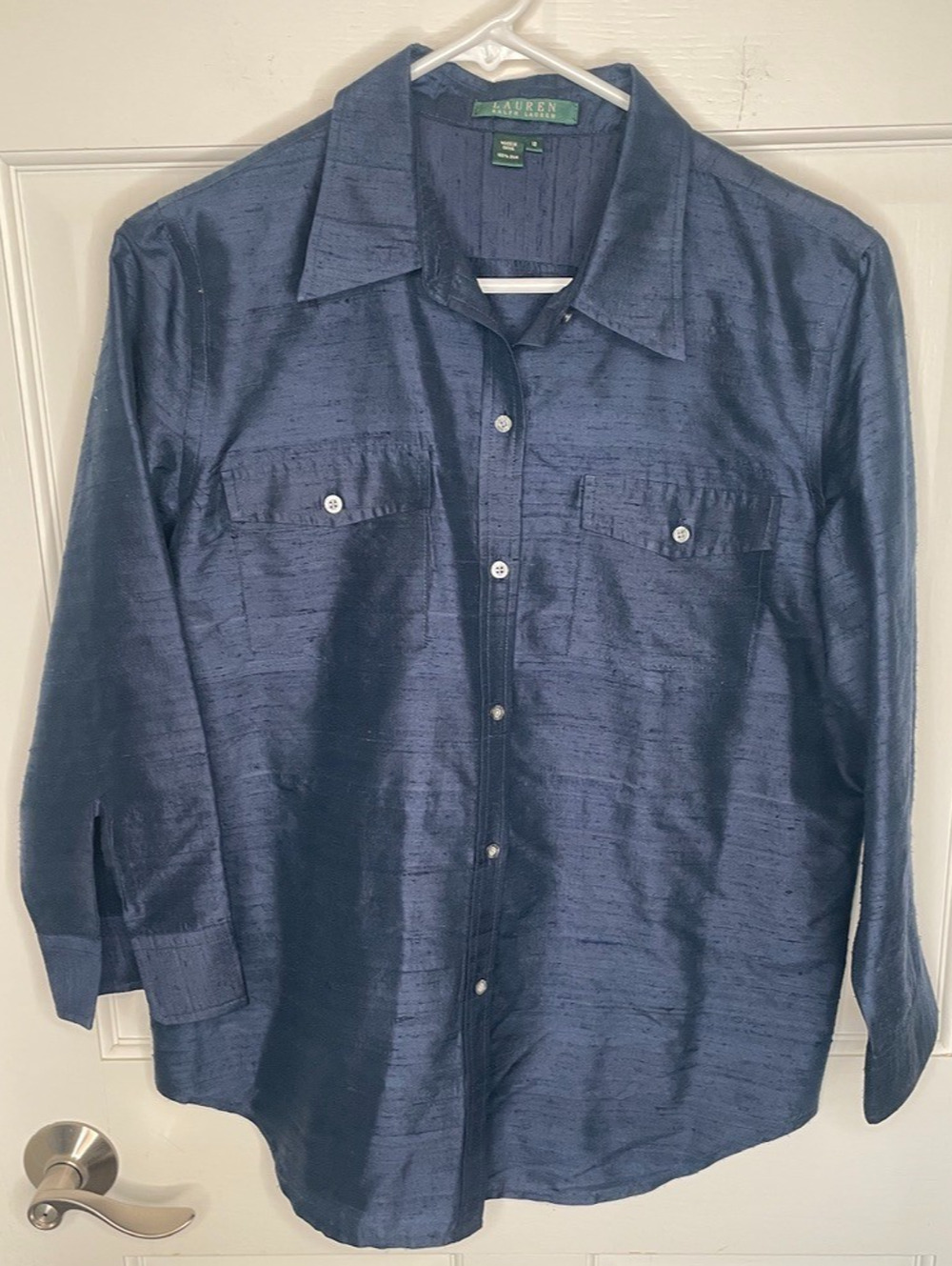 Lauren Ralph Lauren Women's 100% Silk Button Down Blouse Shirt Sz 12 Utility